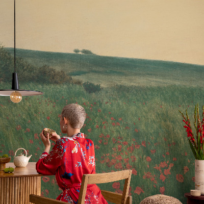 Fotomurale effetto 3D campi di papaveri