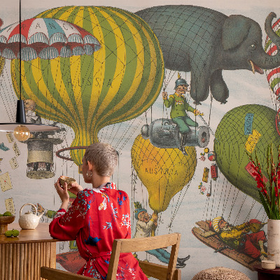 Carta da parati panoramica effetto 3D Viaggio in mongolfiera