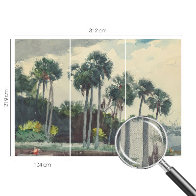 Carta da parati effetto profondità palme esotiche