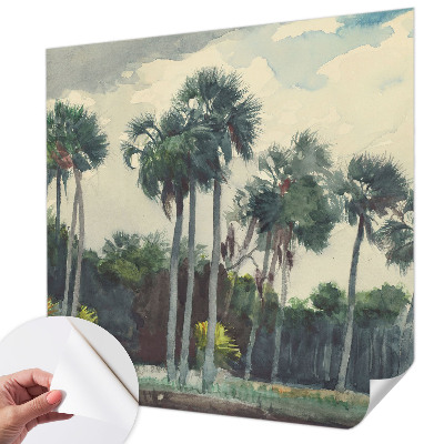 Carta da parati effetto profondità palme esotiche