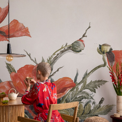 Carta da parati panoramica effetto 3D papaveri rossi