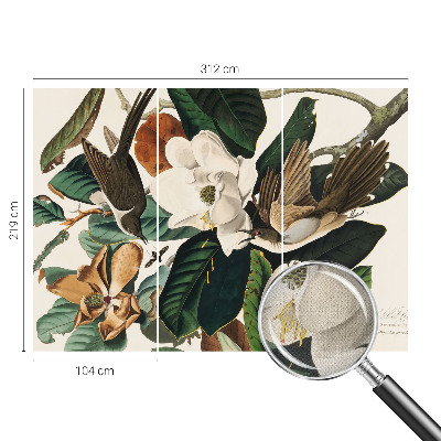 Carta da parati 3D magnolie degli uccelli