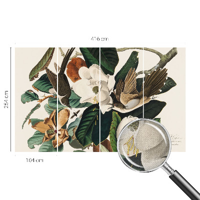 Carta da parati 3D magnolie degli uccelli