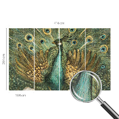 Carta da parati panoramica effetto 3D Pavone maestoso