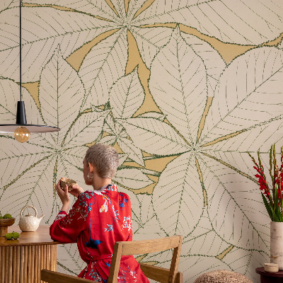 Carta da parati panoramica effetto 3D Foglie di castagno