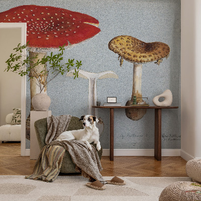 Carta da parati effetto profondità Incisioni di funghi