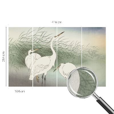 Carta da parati effetto profondità Aironi nell'erba