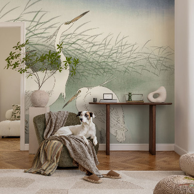 Carta da parati effetto profondità Aironi nell'erba