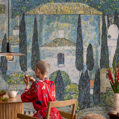 Carta da parati panoramica effetto 3D Case in cipresso