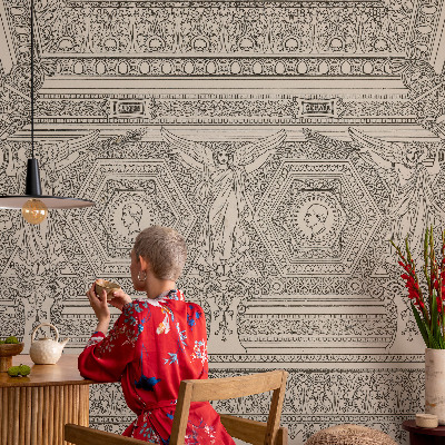 Carta da parati effetto profondità ornamento classico