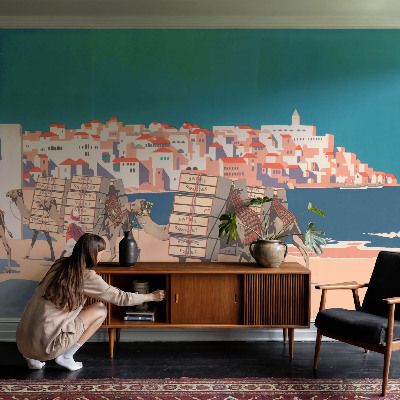 Carta da parati per cameretta Carovana di cammelli