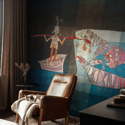 Carta da parati effetto profondità Pescatore cacciatore