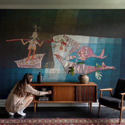 Carta da parati effetto profondità Pescatore cacciatore