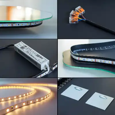 Specchio a parete moderno di forma organica con illuminazione con illuminazione a LED
