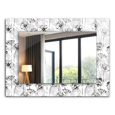 Specchio con cornice stampata Specchio con cornice stampata Disegno monocromatico di fiori