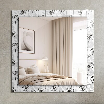 Specchio con cornice stampata Specchio con cornice stampata Disegno monocromatico di fiori