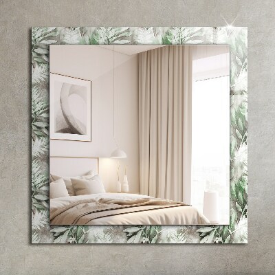 Specchio con cornice stampata Specchio con cornice stampata Disegno di foglie verdi
