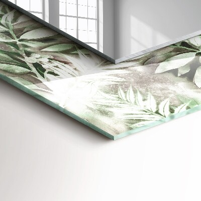Specchio con cornice stampata Specchio con cornice stampata Disegno di foglie verdi
