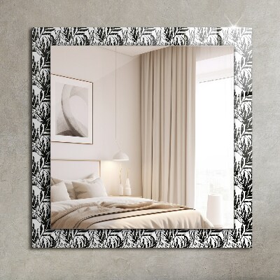 Specchio con cornice stampata Specchio con cornice stampata Foglie in bianco e nero