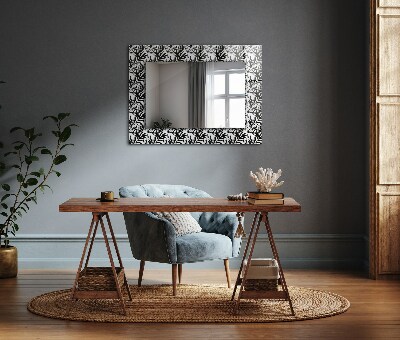 Specchio con cornice stampata Specchio con cornice stampata Foglie in bianco e nero