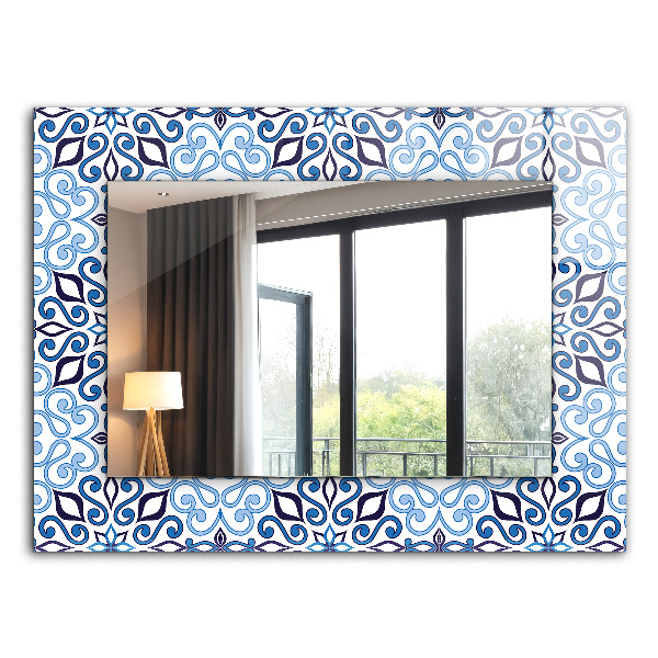 Specchio con cornice stampata Specchio con cornice stampata Motivo ornamentale blu