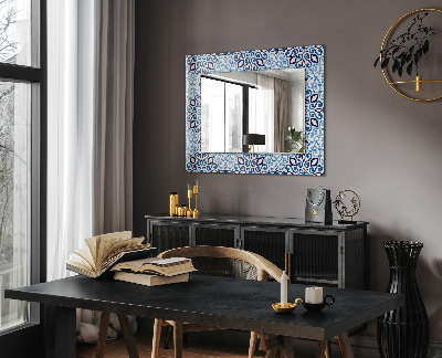 Specchio con cornice stampata Specchio con cornice stampata Motivo ornamentale blu
