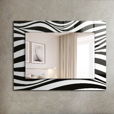 Specchio con cornice stampata Specchio con cornice stampata Onde in bianco e nero