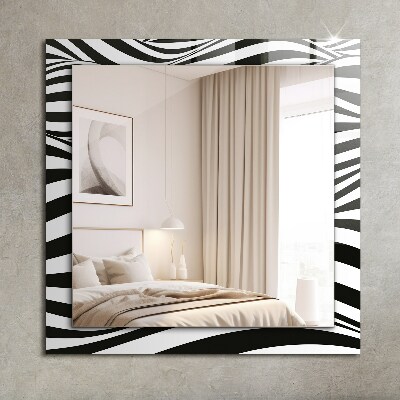 Specchio con cornice stampata Specchio con cornice stampata Onde in bianco e nero
