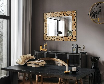 Specchio con cornice stampata Specchio con cornice stampata Sezioni trasversali di tronchi d'albero