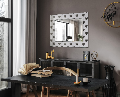 Specchio con cornice stampata Specchio con cornice stampata Disegno di cuori neri