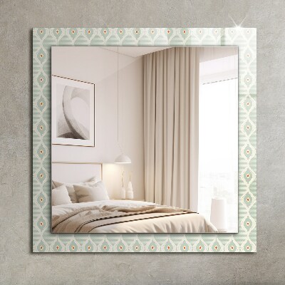 Specchio con cornice stampata Specchio con cornice stampata Motivo geometrico verde