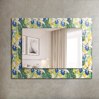 Specchio con cornice stampata Fiori e foglie