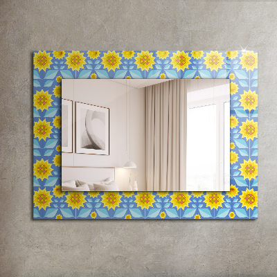 Specchio con cornice stampata Specchio con cornice stampata Pattern di foglie di girasoli