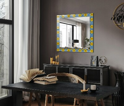 Specchio con cornice stampata Specchio con cornice stampata Pattern di foglie di girasoli