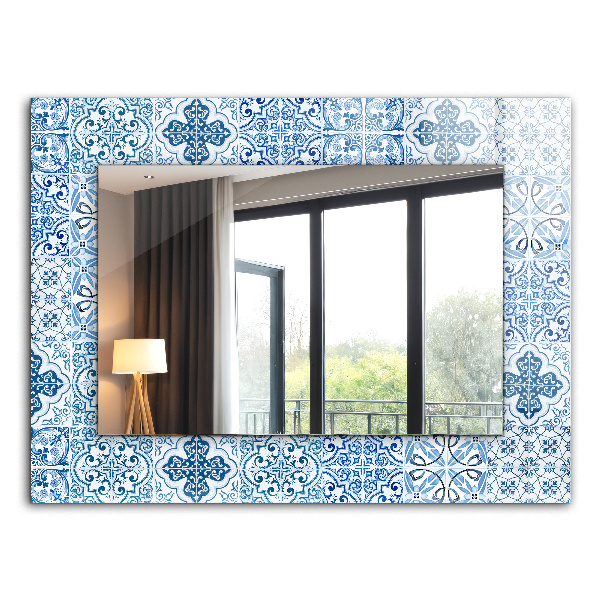 Specchio con cornice stampata Specchio con cornice stampata Piastrelle decorative blu