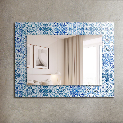 Specchio con cornice stampata Specchio con cornice stampata Piastrelle decorative blu