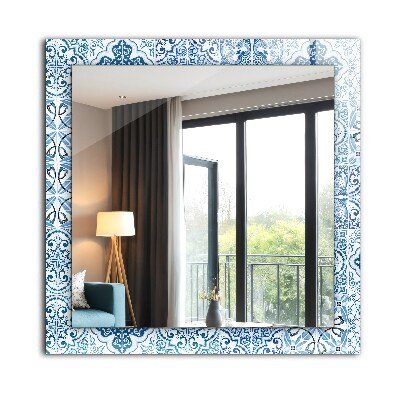 Specchio con cornice stampata Specchio con cornice stampata Piastrelle decorative blu