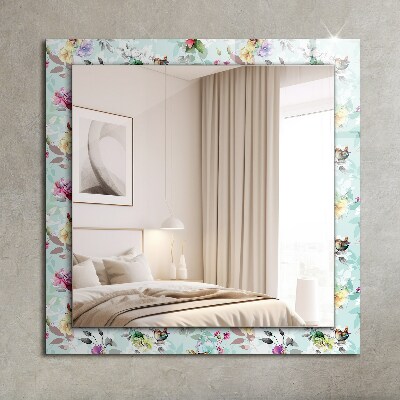 Specchio con cornice stampata Specchio con cornice stampata Fiori e uccelli