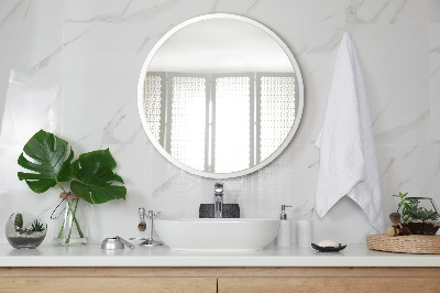 Specchio da bagno rotondo con cornice bianca