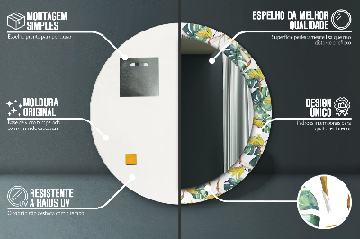 Specchio rotondo stampato Foglie tropicali