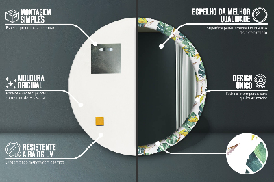 Specchio rotondo stampato Foglie tropicali