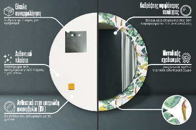 Specchio rotondo stampato Foglie tropicali