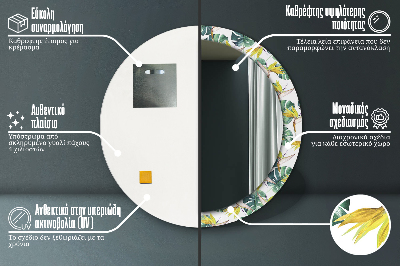 Specchio rotondo stampato Foglie tropicali