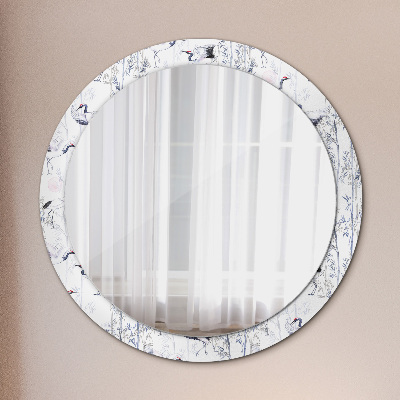 Specchio rotondo stampato Uccelli di gru