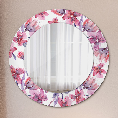 Specchio rotondo stampato Fiori ad acquerello