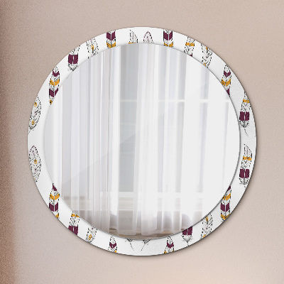 Specchio rotondo cornice con stampa Piume