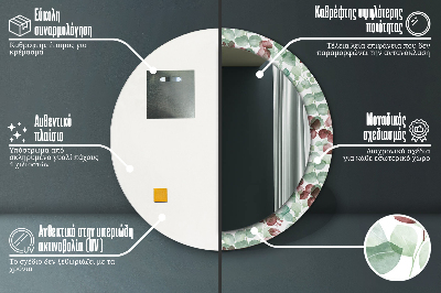 Specchio rotondo cornice con stampa Eucalipto