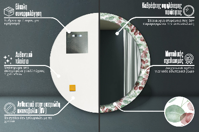 Specchio rotondo cornice con stampa Eucalipto