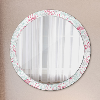 Specchio rotondo cornice con stampa Fiori