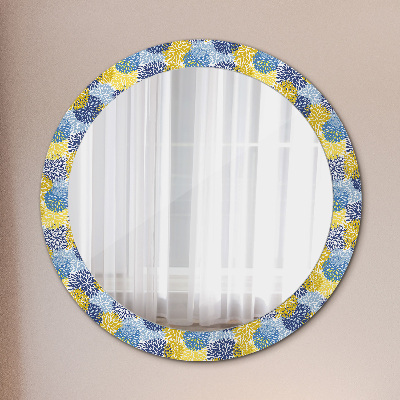 Specchio rotondo stampato Fiori blu